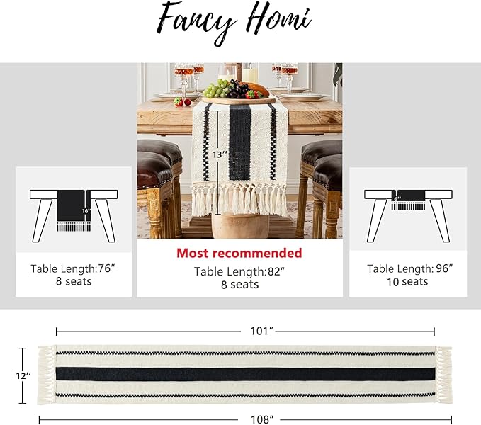 Fancy Homi Black Table Runner 108 Inches Long Boho Macrame Table Runner for Home Decor, Farmhouse Table Runners with Tassels for Party Bohemian Rustic Bridal Shower Dining Decor 12x108 Inches