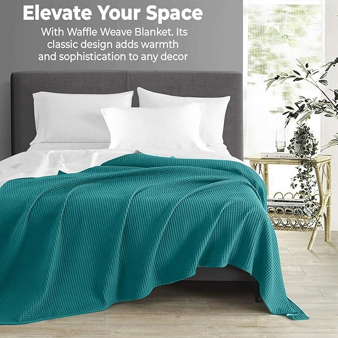 100% Cotton Blankets for Throw Size Bed - Waffle Weave Blankets for Summer, Lightweight and Breathable Soft Woven Blanket for Spring (Teal, Throw (50" x 60")