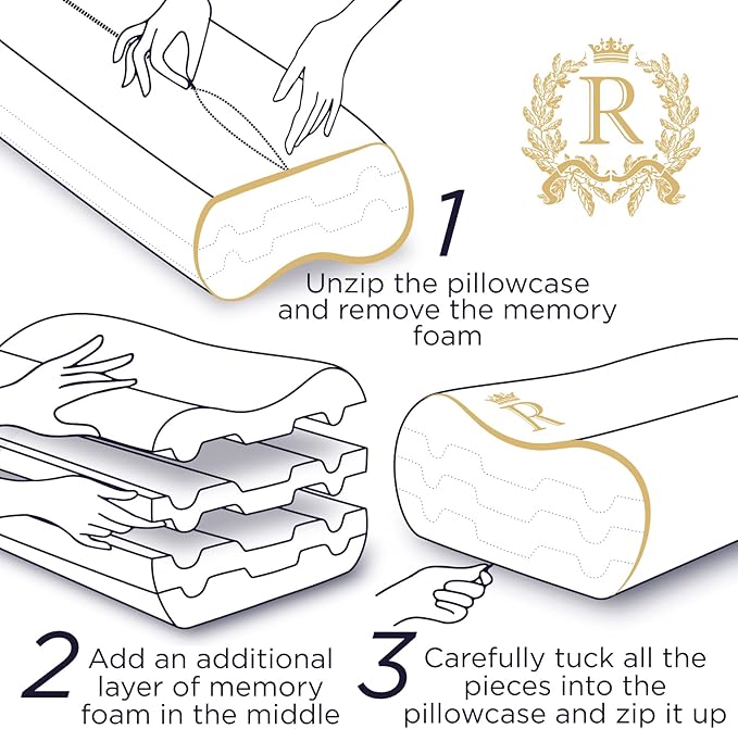 Cervical Memory Foam Pillow – 4-Layer Adjustable King Size Contour Design for Side Sleepers, Neck Support & Pain Relief, Orthopedic, CertiPUR-US Certified