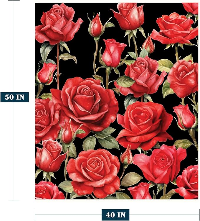 YeeJu Rose Kids Throw Blanket Small Red Floral Blanket for Girls Boys Child Baby Bed Soft Fuzzy Plush Fleece Blankets Black Spring Summer Flower Decorative Print Blanket 40x50