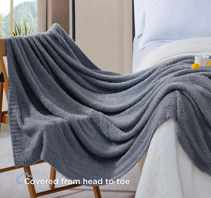 Knit Throw Blanket for Couch - Super Soft Bed Blanket, Fluffy Fuzzy Plush Lightweight Cozy Blankets for Sofa ,Dark Grey,50" x 60"