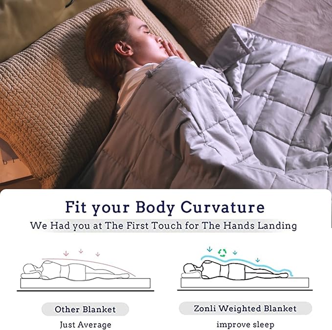 ZonLi Weighted Blanket (60"x80", 20lbs, Queen Size Light Grey), Weighted Blankets for Adults, High Breathability Heavy Blanket, Soft Material with Premium Glass Beads, Calm Sleeping for Adults