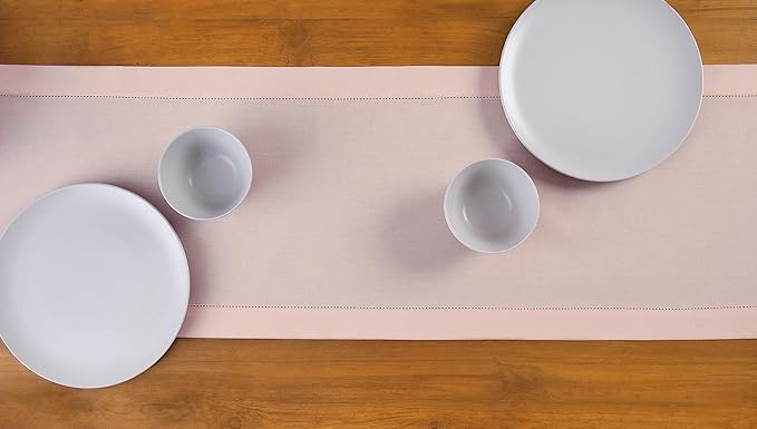 Solino Home Pink Table Runner 36 Inches - Cotton Linen Hemstitch Coffee Table Runner 14 x 36 Inch Ideal for Dresser Tables - Summer, Fall, Autumn, Halloween