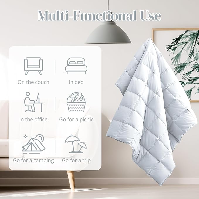 Down Throw Blankets for Couch 50x70 Down Blanket for Indoor and Outdoor use Small Soft Lightweight Throw Blanket Bleach White