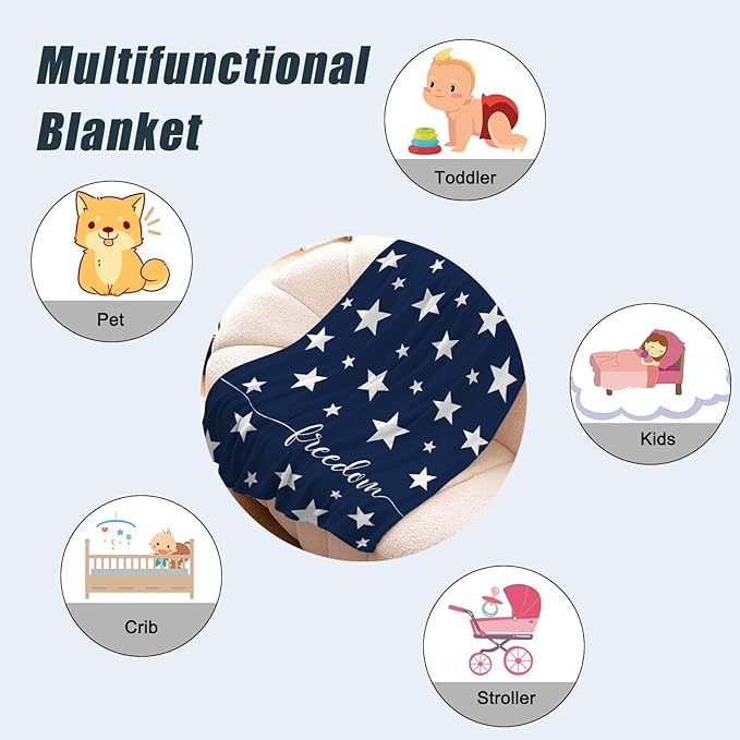 Neatee Living Patriotic Throw Blanket Kids Small 4th of July Memorial Day Fourth of July American Freedom Blanket Girl Boy Child Red White Blue Stars Soft Fleece Blanket Home Decorations 40x50