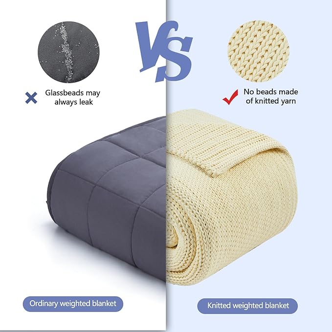 L'AGRATY Knitted Weighted Blanket - 48"x72" 15lbs Cooling Chunky Knit Heavy Blanket for Adults Braided Crochet Throw Thick Cable Yarn Knit Decorative No Beads Evenly Weighted Machine Washable