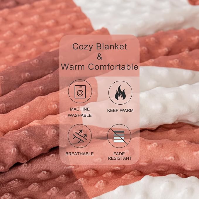 PU MEI Sherpa Blanket Fleece Throw Blanket Full Queen Plaid Thick Bed Blanket, Soft Warm Cozy Orange Checkered Throw Blanket 80"*90"