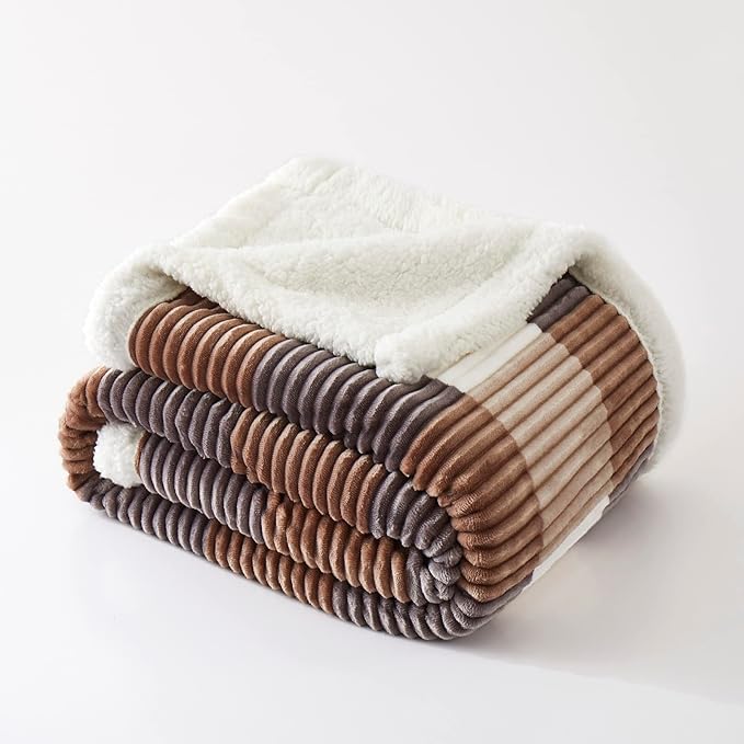 PU MEI Sherpa Blanket Full/Queen Plaid Thick Bed Blanket, 90”*80” Super Soft Flannel Fuzzy Fleece Reversible Velvet Plush Warm Blanket for Couch(Beige Check, 80"*90")