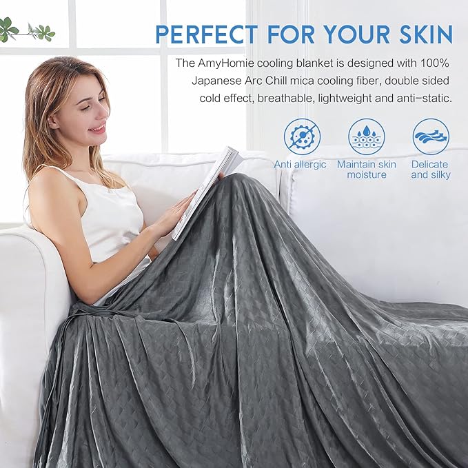 AmyHomie Cooling Blanket,Summer Blankets with Double Sided Cold Effect, Arc-Chill Q-Max>0.5 Cool Fiber, Breathable Lightweight Blankets for Hot Sleepers Night Sweats