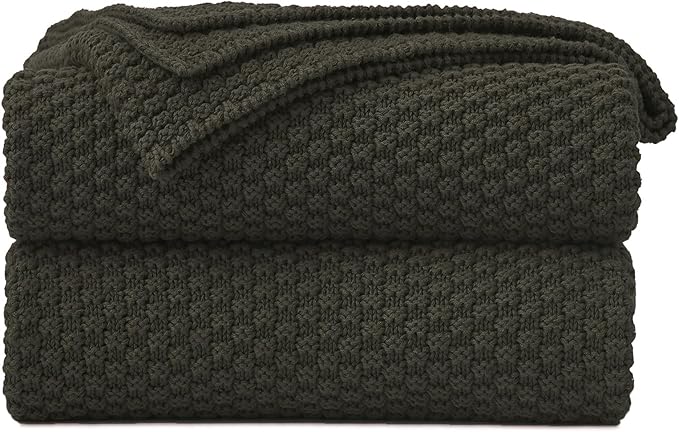 Longhui bedding Dark Brown Knitted Throw Blanket for Couch, Soft, Cozy Machine Washable 100% Cotton Sofa Knit Blankets, Heavy 3.0lb Weight, 51 x 63 Inches.