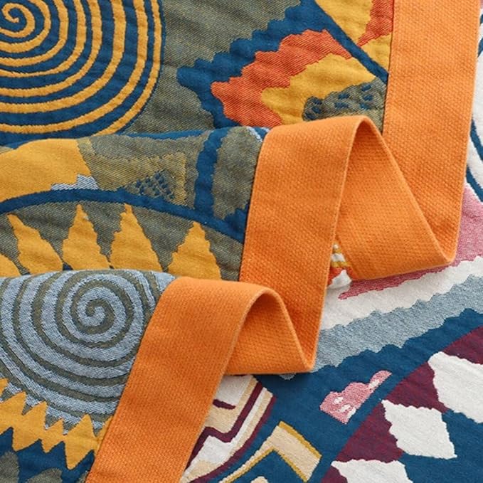 Muslin Boho Throw Blanket for Bed Couch, 100% Cotton Fall Throw Blanket, Bohemian Rustic Quilt 60"x80", Ultra Soft Mexican Blankets Travel Picnic Versatile Knitted Woven Blanket for Sofa