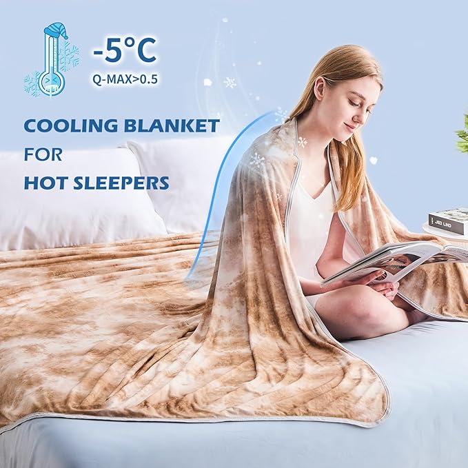 EMME Cooling Blanket Twin Size (60"x80"), Q-Max 0.5 Cooling Blankets for Hot Sleepers, Ice Summer Blanket for Nights Sweats, Khaki Lightweight Sheet for Bed