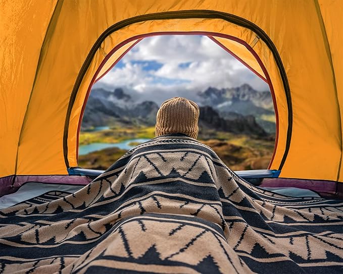 ACUSHLA Merino Wool Camp Blanket - Soft Warm Thick Washable Large Outdoor Camping Travel Throw Blanket All Weather, Sierra Khaki 79" x63"