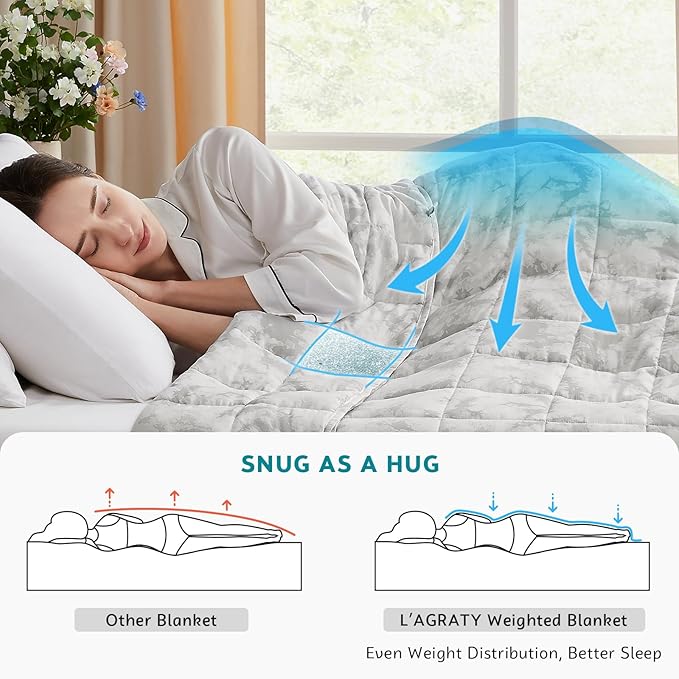 L'AGRATY Weighted Blanket - 48"x72" 20lbs Cooling Breathable Heavy Blanket with Glass Beads for Adult All-Season
