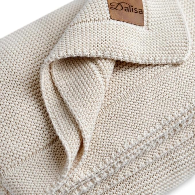 100% Organic Turkish Cotton Throw Blanket - GOTS Certified, Cozy - Perfect for Couch, Bed, and Home Decor - Boho Vintage Knit Alina (Beige, 60x80)