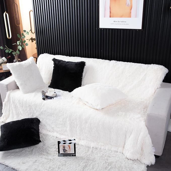 YUSOKI Twin Size Faux Fur Throw Blanket(Cream White,60" x 80"),Whithout Pillows,Winter Lightweight Plush Fuzzy Soft Cozy Microfiber Comfy Bed Blanket for Women Kids Girls Couch Sofa Washable