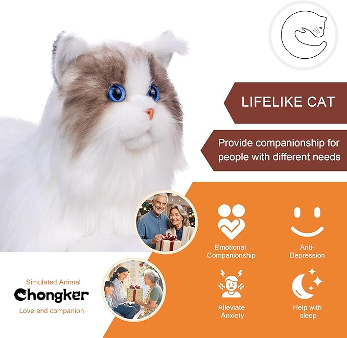 Chongker Stuffed Animals Handmade Realistic Cat Plush Toy Companion Pet for Elderly Adults Women Kids Cat Lover Surprise Gifts for Anniversary Birthday,Ragdoll Cat