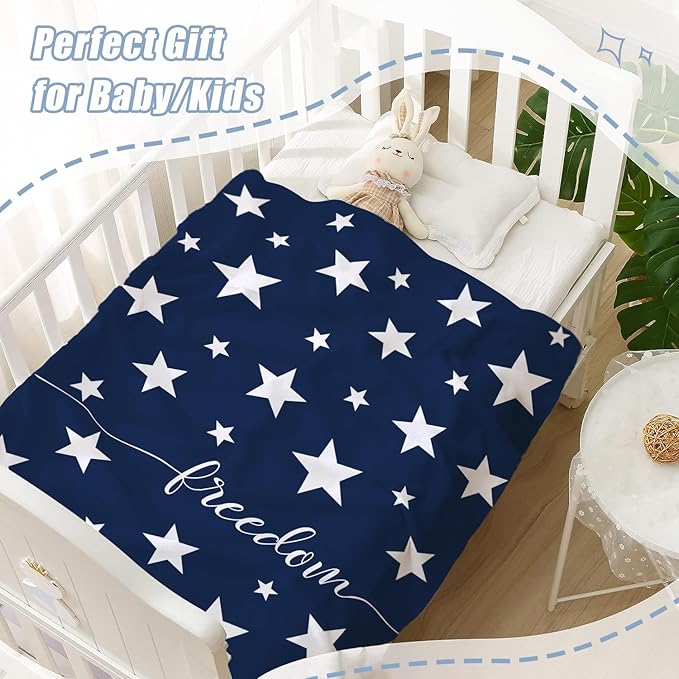 Neatee Living Patriotic Throw Blanket Kids Small 4th of July Memorial Day Fourth of July American Freedom Blanket Girl Boy Child Red White Blue Stars Soft Fleece Blanket Home Decorations 40x50