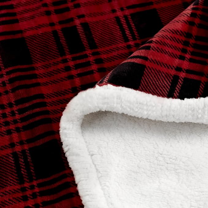 Touchat Sherpa Plaid Throw Blanket(60" X 70", Plaid Red), Fuzzy Fluffy Cozy Soft Blanket, Fleece Flannel Plush Twin Size Microfiber Blanket for Couch Bed Sofa