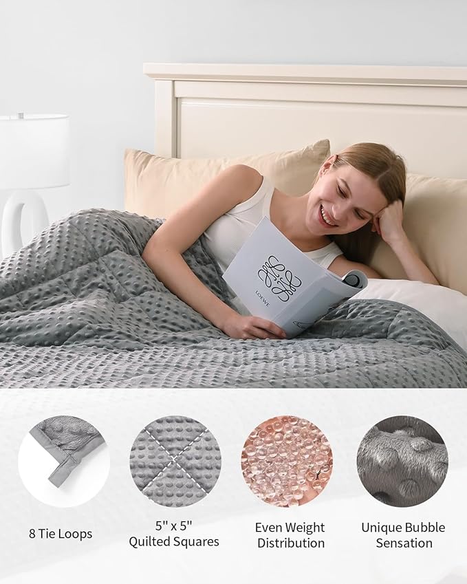 Mr. Sandman Weighted Blanket for Adults Queen, Minky Dots Heavy Blanket for Woman,Man Sleeping/Calm, Soft, Cozy and Cooling Weighted Throw Blankets, Machine Washable, 80 x 87in, 20 Pounds, Grey