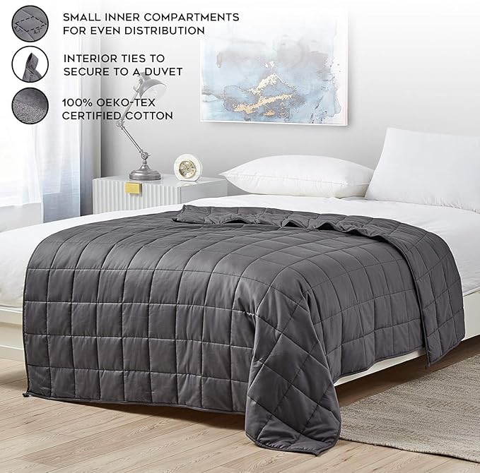 YnM Kids 7lbs Weighted Blanket, Premium Cotton Material with Glass Beads, Bed Blanket for One Person of 60lbs, Ideal for on Twin Bed (Dark Grey, 41"x60" 7lbs)