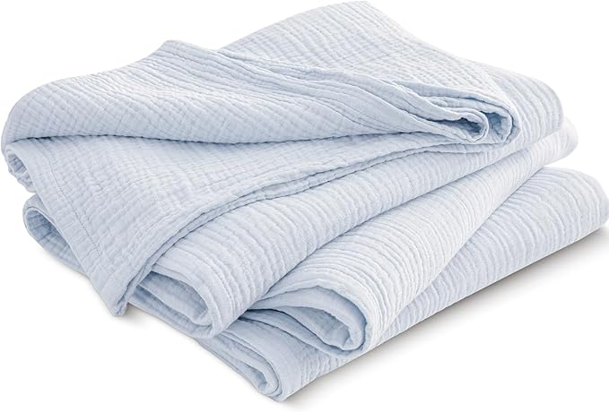 PHF 100% Cotton Muslin Blanket King Size 108" x 90", 4-Layer Lightweight and Breathable Blanket for Summer, Luxuriously Soft Gauze Bedding for Bed, Natural Minimalism Style, Ideal Gift, Ancient Water