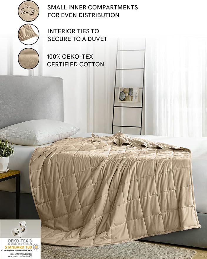 YnM Weighted Blanket,Heavy 100 Percent Oeko-Tex Certified Cotton Material, Bed Blanket for One Person of 190lbs, Ideal for Queen/King Bed (60x80 Inches, 20 Pounds, Khaki)