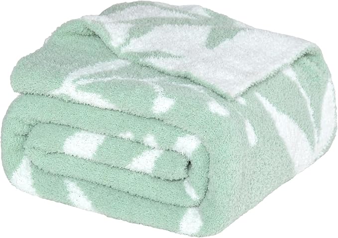 Leaf Pattern Throw Blanket Soft Cozy Spring Blanket for Bed, Couch, Sofa Lightweight Breathable Stylish Seasonal Home Decor Blanket Sage Green 60x80 Inches