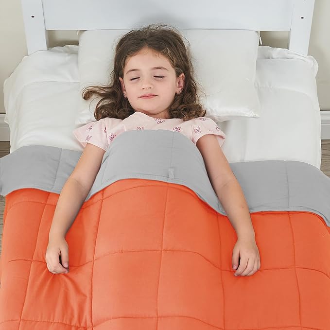 yescool Weighted Blanket (7 lbs, 41" x 60", Orange) Cooling Heavy Blanket for Sleeping Perfect for 60-90 lbs, Breathable Blanket with Premium Glass Bead, Machine Washable