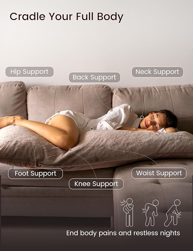 ZonLi Full Body Pillow, Soft & Fluffy Long Pillow for Side Sleepers, Pregnant Women & Back Support, Adjustable Memory Foam with Removable Washable Cover (Lavender Pink, 20” x 54”)