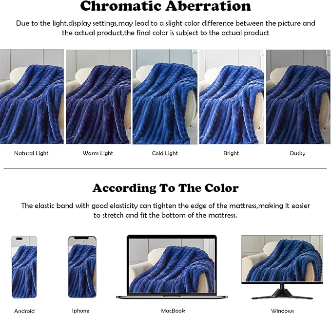 NEWCOSPLAY Faux Fur Twin Blanket Dark Navy Bubble Blanket Thick Warm Soft for Couch Sofa Bed 550GSM (Dark Navy, Twin(60"x80"))