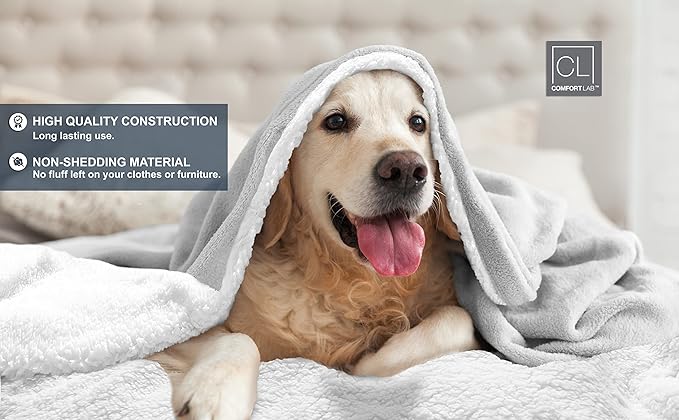 Comfort Lab Reversible Flannel Sherpa Blanket - Elegant Fluffy Bed Blankets for Bedroom and Home Decor - Anti Pilling Non Shedding Cozy & Warm Fleece Cover - King/California King (108" x 90") - Grey
