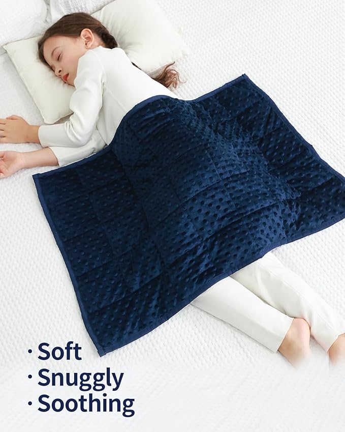 Mr. Sandman Weighted Lap Blanket 2LBS 20 x 30 Inches, Minky Dots Heavy Blanket with Glass Beads, Soft and Cooling for School and Home, Navy Blue