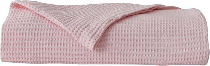 100% Cotton Blanket for King Size Bed - Pink Waffle Weave Lightweight Summer Bed Blanket - 102x90in Prewashed Breathable, Woven, Layering Blanket (King, Blush)