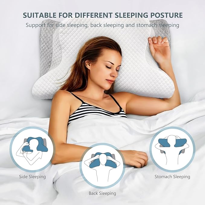 ZAMAT Adjustable Cervical Memory Foam Pillow, Odorless Neck Pillows for Pain Relief, Orthopedic Pillows for Sleeping with Cooling Pillowcase, Ergonomic Support Pillow for Stomach, Back, Side Sleeper