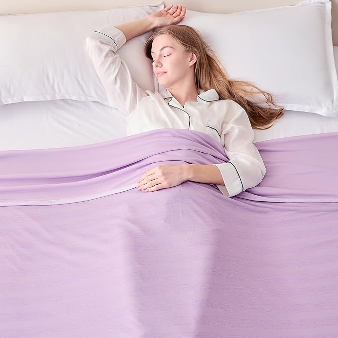 EMME Cooling Blankets for Hot Sleepers, Summer Blanket Twin/Full Size for Bed, Thin Light Throw Blanket for Couch Sofa, Double-Sided Keep Body Cool, Cold Blankets Night Sweats, Purple