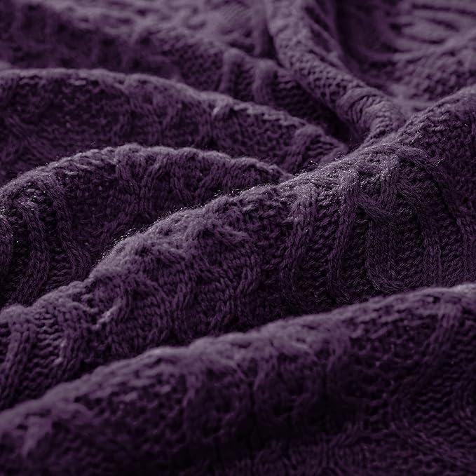 Aormenzy Purple Cable Knit Throw Blanket, Soft & Warm Knitted Blanket Throw for Couch Bed Sofa Living Room, 50 x 60 Inch