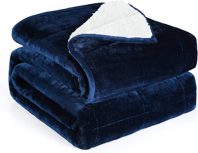 Alomidds Weighted Blanket Queen Size 20lbs 60x80 inches, Sherpa Weighted Blankets for Adults,Fluffy Warm Sherpa & Cozy Soft Flannel Thick Heavy Blanket, Navy