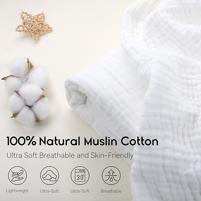 Yoofoss Muslin Blanket 100% Cotton Throw Large 50" x 60" for Bed Couch Summer Gauze Blanket for Adults Lightweight and Breathable White