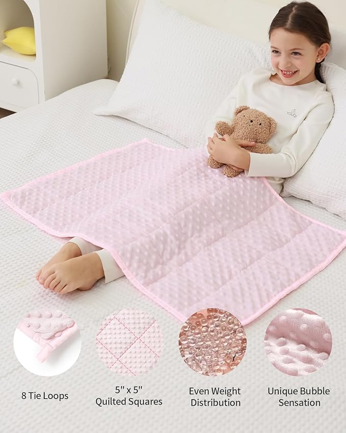 Mr. Sandman Weighted Blanket 2LBS 20 x 30 Inches, Minky Dots Heavy Blanket with Glass Beads, Soft and Cooling for School and Home, Pink