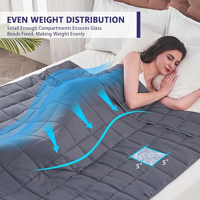 yescool Weighted Blanket for Adults (12 lbs, 48" x 72", Grey) Cooling Heavy Blanket for Sleeping Perfect for 110-130 lbs, Twin Size Breathable Blanket with Premium Glass Bead, Machine Washable