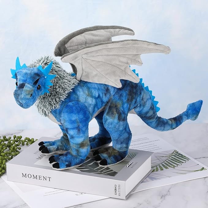 Dragon Plush Toy, Frost Wyrm Stuffed Animal Throw Plushie Pillow Doll, Soft Blue Fluffy Friend Hugging Cushion - Present for Every Age & Occasion