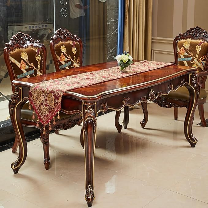 Luxury Vintage Table Runners 108 inches Long Embroidery Jacquard Fabric with Multi-Tassels Table Runners for Dining Room Dresser Wedding Christmas Thanksgiving Party Decorations (Red, 12X108inch)