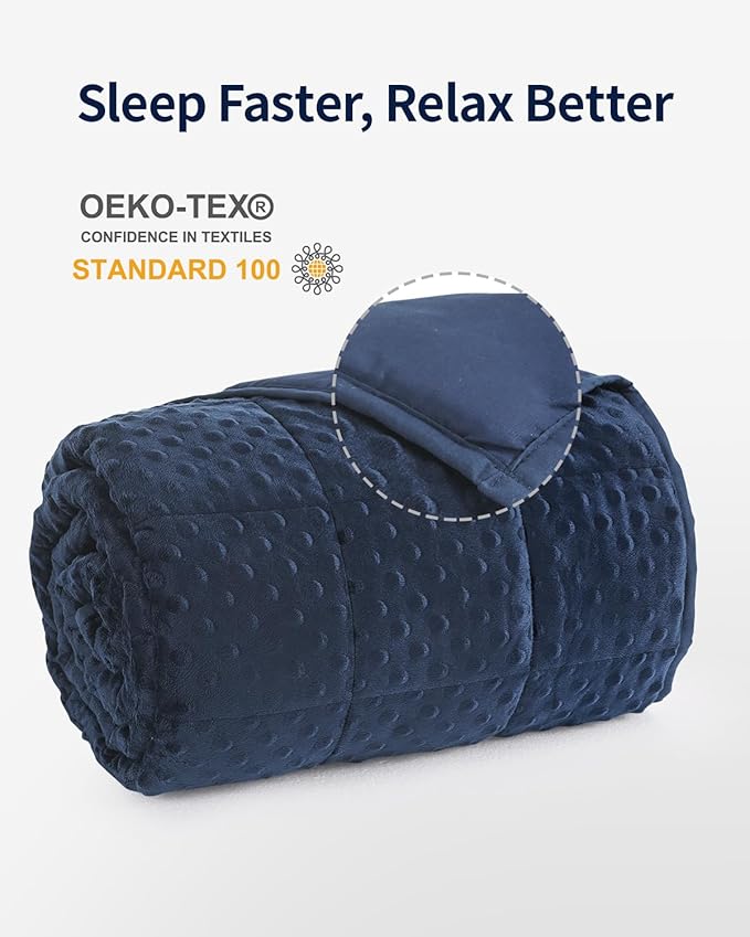 Mr. Sandman Weighted Blanket for Adults, Minky Heavy Blanket for Woman,Man Sleeping/Calm, Soft and Cozy Weighted Throw Blankets, Machine Washable, 80 x 87in, 15 lbs, Navy Blue