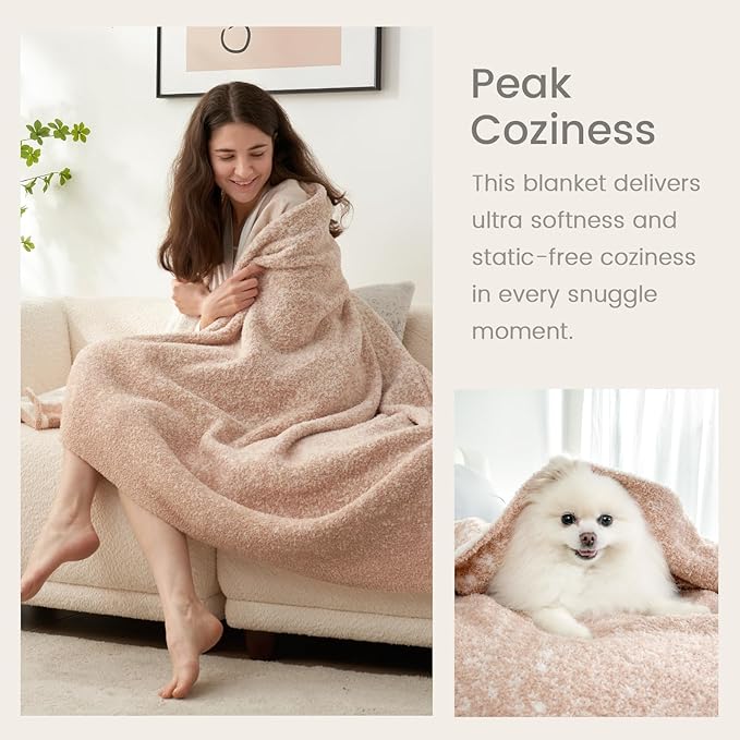 Snuggle Sac Beige Throw Blanket for Couch, Reversible Super Soft Warm Blankets Cozy Knit Blanket Fuzzy Plush Lightweight Throws for Sofa, Bed, Picnic, Ombre Beige, 50 x 60 inches