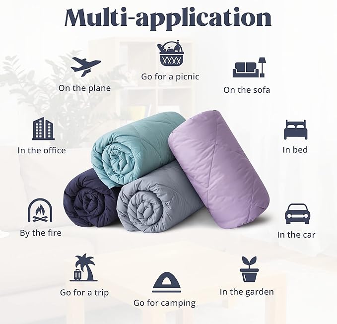 puredown® Down Throw Blankets for Couch, Lightweight Down Throw for Indoor and Outdoor, Soft Throw Blanket for Travel and Home, Blue (50" x 70")