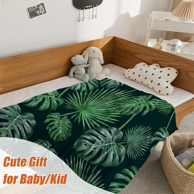 YeeJu Tropical Baby Throw Blanket Small Green Plant Leaf Blanket for Toddler Swaddle Pet Crib Kids Soft Fuzzy Plush Fleece Blankets and Throws Spring Summer Decorative Gift Blanket 30x40