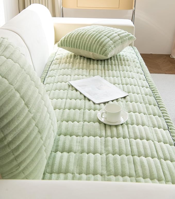 Faux Fur Plush Dog Couch Cover 3D Stripe Fuzzy Sofa Cover Non-Slip Fluffy Dog Bed Cover Pet Blanket Sofa Couch Furniture Protector for Puppy Large Dog Cat (Green,31"x31")