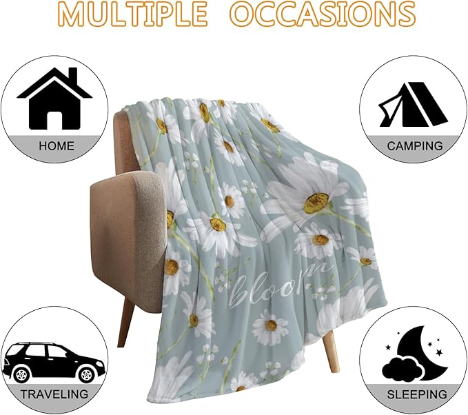 YeeJu Daisy Throw Blanket 50x60 White Floral Blanket Throw Blanket for Couch Sofa Bed Soft Cozy Lightweight Fuzzy Plush Fleece Blankets Spring Summer Flower Decorations Blanket 50 by 60