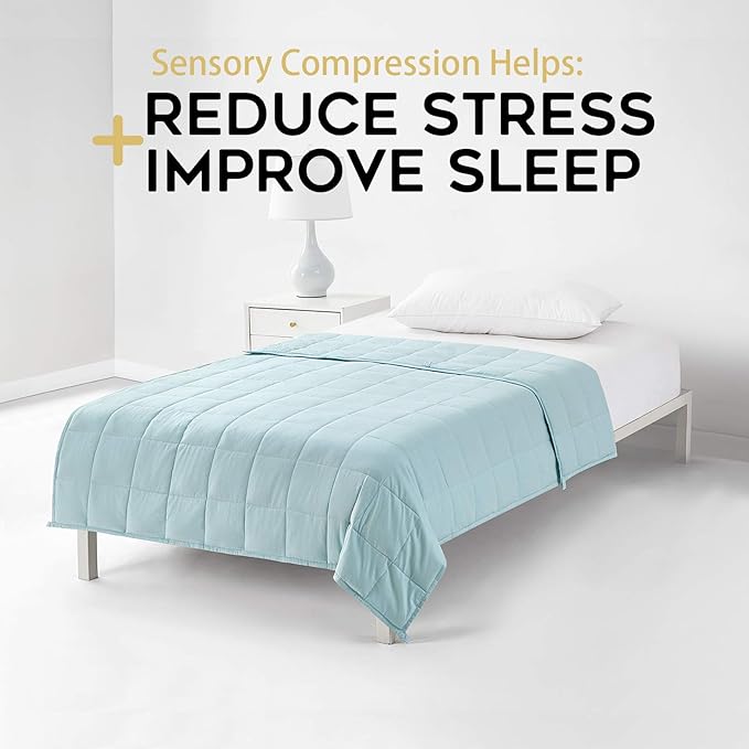 YnM Weighted Blanket,Heavy 100 Percent Oeko-Tex Certified Cotton Material(Light Blue, 80''x87'' 30lbs), Two Persons(140~240lb) Sharing Use on Queen/King Bed | A Duvet Included